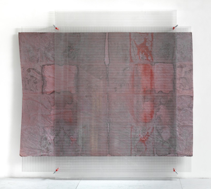 Untitled, 2011, Watercolour on cotton, polycarbonate, screw clamps, 210 x 212 cm