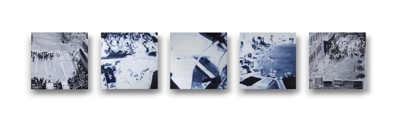 A Las Barricadas, 2013, Oil and acrylic on 5 panels, 20 x 20 cm each panel
