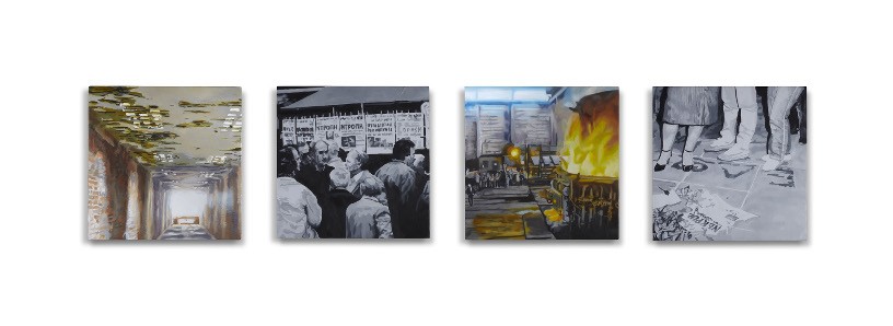 Against Oblivion, 2012/13, Oil and acrylic on 4 panels, 18 x 18 cm each panel