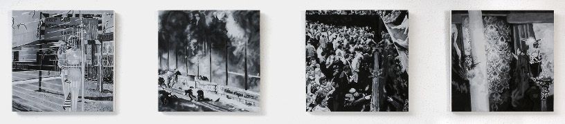 Fences, Neighbors, Wars, Decadence, 2007, oil and acrylic on panel, 4 parts, 20 x 20 cm each panel