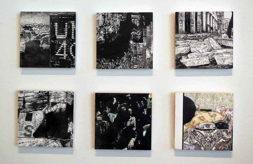 Cold War Episodes 2, 2009, oil and acrylic on panel, 6 parts, 13 x 13 cm each panel