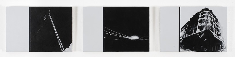 39/45/80, 2005, oil and acrylic on panel, 3 parts, 21 x 91 cm