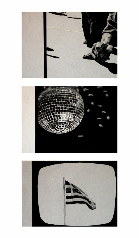 Choose your Flag, 2005, oil and acrylic on panel, 3 parts, 15 x 23 cm each panel