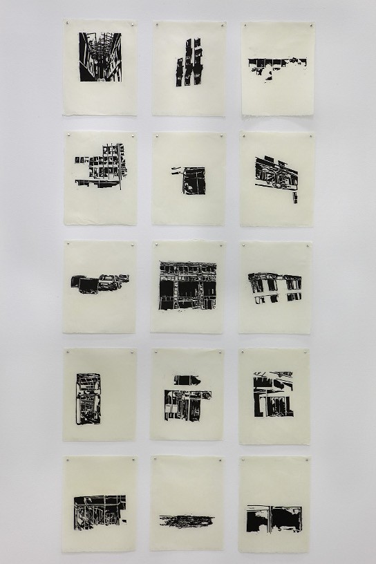 Works to be occupied, 2009, 15 Woodcuts, 21 x 30,5 cm each