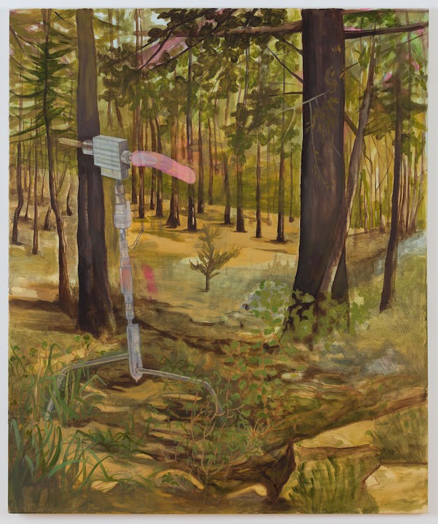 Just kidding (Dildo in the woods, 2010), 2021, Oil on canvas , 120 x 100 cm