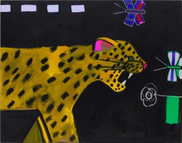 Mr Leopardeo, 2018, Oil and paint stick on linen, 91.44 x 116.84 cm