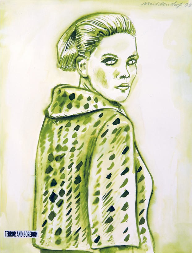Terror and Boredom (Green), 2009, Watercolour on paper, 38,7 x 29,6 cm