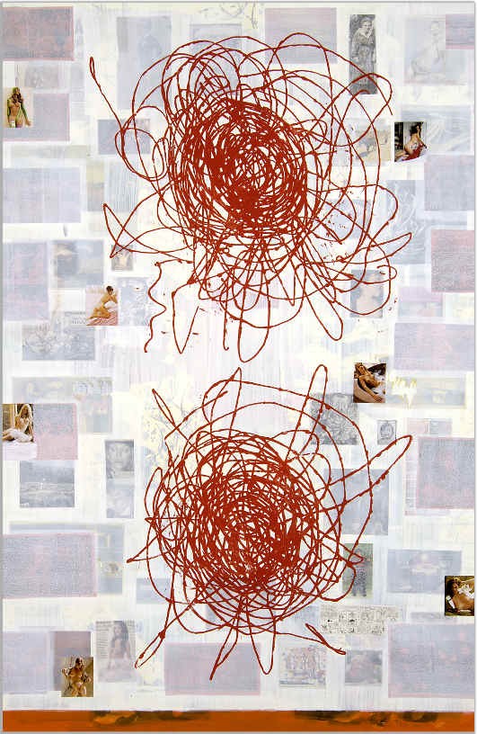 Teaserama II, 2007, Acrylic and collage on canvas, 200 x 130 cm