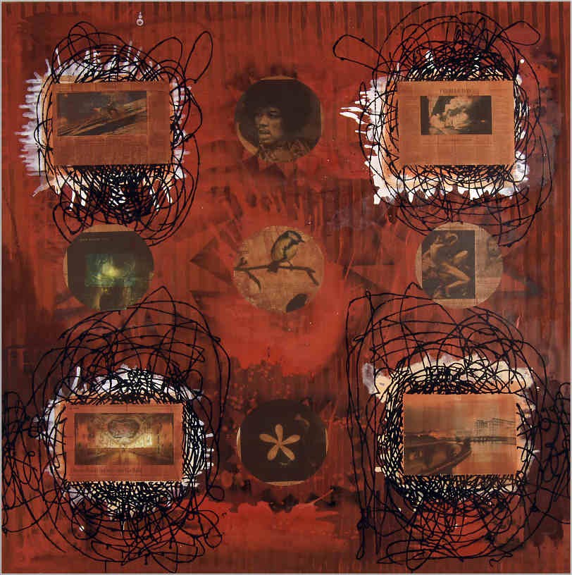 World of Titmouse, 2007, Acrylic and collage on canvas, 200 x 200 cm