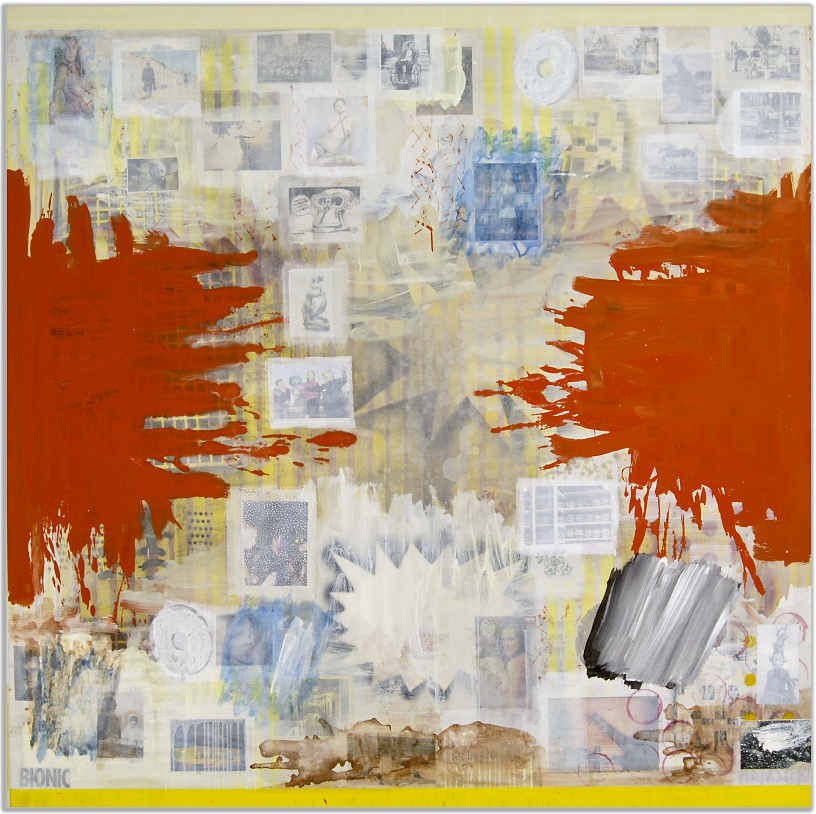Flaming Orange, 2007, Acrylic and collage on canvas, 200 x 200 cm