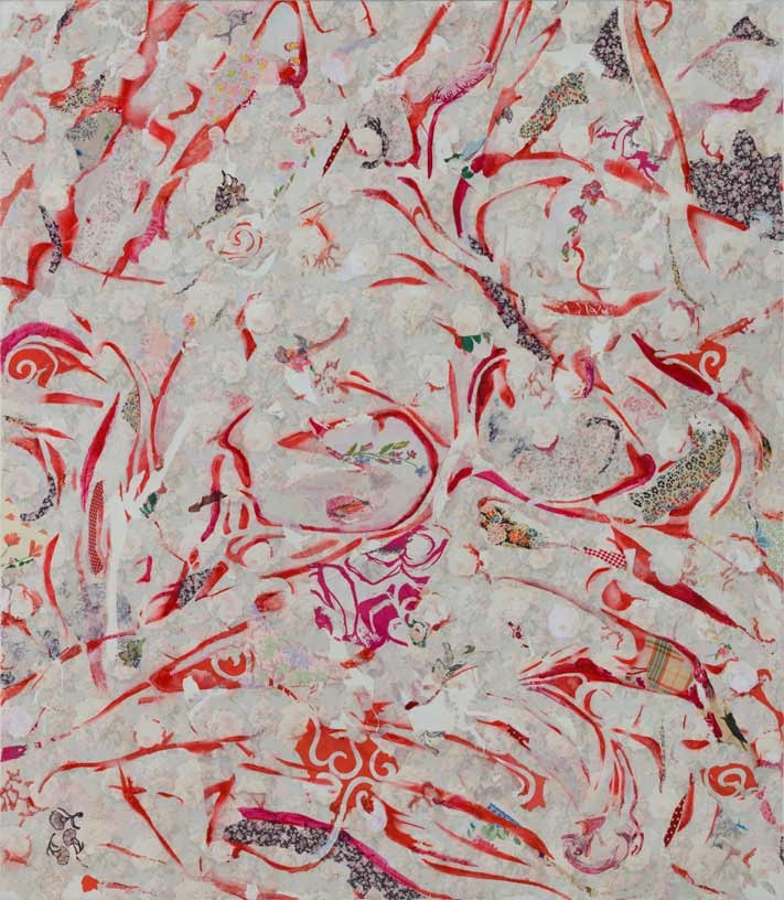 Memoreyes, 2010,acrylic, paper and textile on canvas, 160 x 140 cm