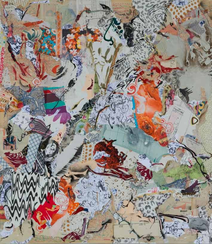 Pray, 2009, acrylic, paper and textile on canvas, 160 x 140 cm