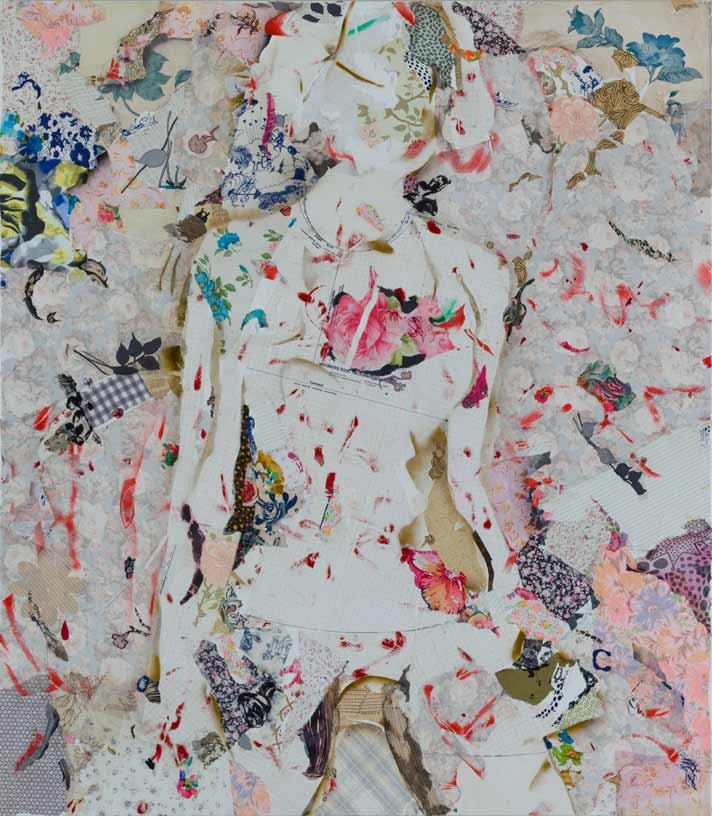 Let things come to you, 2010, acrylic, paper and textile on canvas, 160 x 140 cm