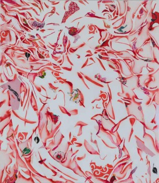 Collectors items, 2010, acrylic, paper and textile on canvas, 160 x 140 cm