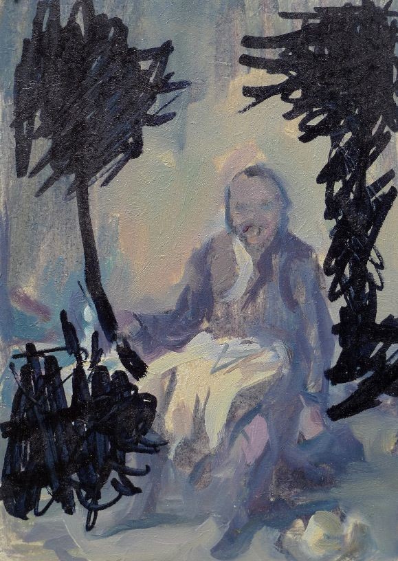 Laughing Man No.2, 2012, oil and marken on board, 14 x 10 cm