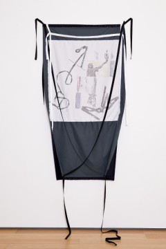 Lost timeline - bronze figures, 2013, Print on fabric, pins, 153 x 84 cm