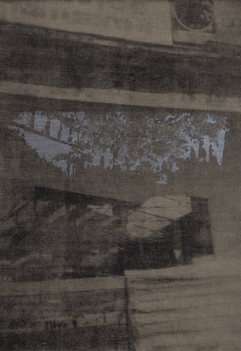 Flora Over Asklipiou, 2017-19, Lithograph and screen print on linen, 81 x 54 cm