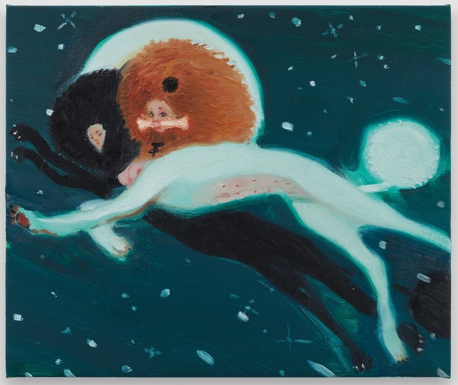 Sofia Mitsola, Astropoodles with bone, 2025, Oil on linen, 50 x 60 cm