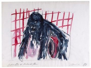 Gorilla + Autoreifen, 1980, Watercolor and pencil on paper, 29.5 x 39.7 cm