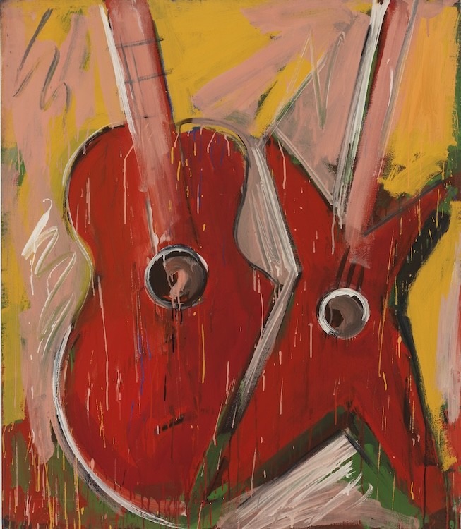 Gitarren (rot-ocker), 1978, Dispersion on muslin, 1.38 x 1.20 m