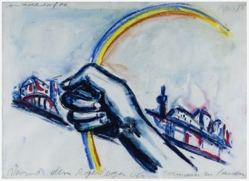 Versuch den Regenbogen am Schwanz zu fassen, 1980, Watercolor and pastell on paper, 29.5 x 41.8 cm