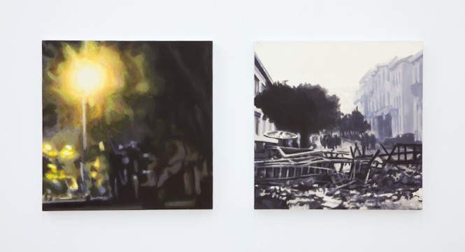 Other Τhings Ηappen In December Βesides Christmas 11, 2015-2016, Oil and screen print on paper mounted on aluminum, 33 x 33 cm (each panel)