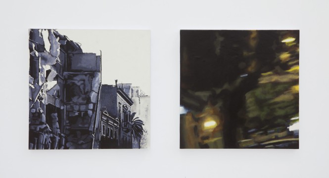 Other Τhings Ηappen In December Βesides Christmas 8, 2015-2016, Oil and screen print on paper mounted on aluminum, 33 x 33 cm (each panel)