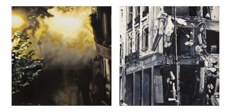 Other Τhings Ηappen In December Βesides Christmas 3, 2015-2016, Oil and screen print on paper mounted on aluminum, 33 x 33 cm (each panel)