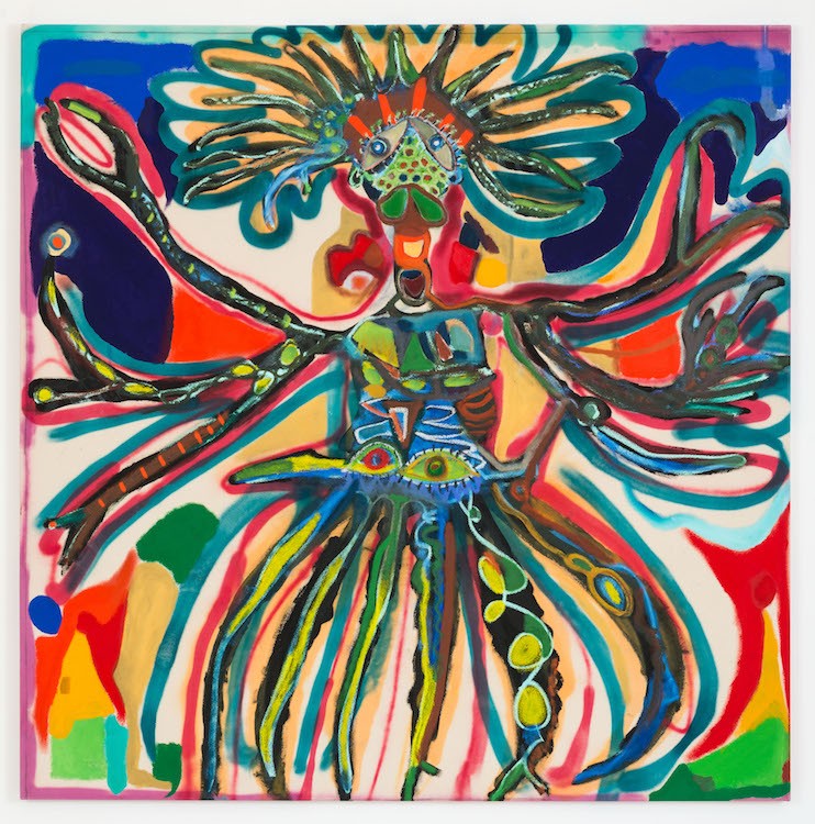 The dancer, 2022, Acrylic, oil, oil stick, spray paint on canvas, 183 x 183 cm