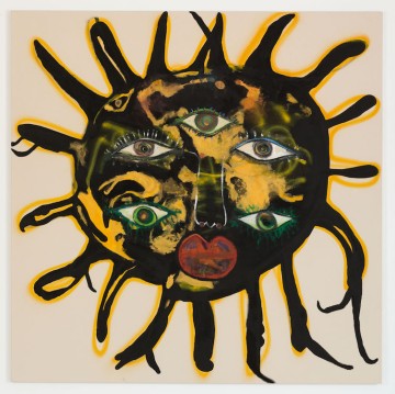 Black sun/son, 2022, Acrylic, oil, oil stick on canvas, 213 x 213 cm