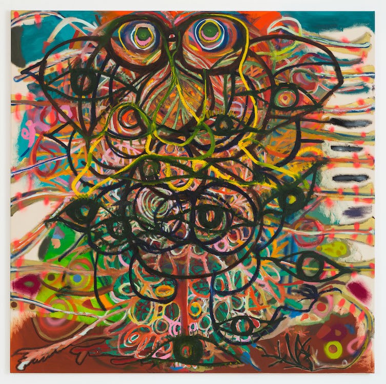 To Gerasimos, 2022, Acrylic, oil, oil stick on canvas, 183 x 183 cm