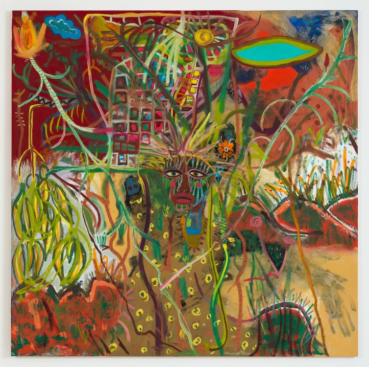 American dream in banana trees, 2022, Acrylic, oil, oil stick on canvas, 152,4 x 152,4 cm