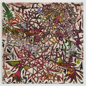 Umanu, 2022, Acrylic, oil, oil stick, spray paint on canvas, 183 x 183 cm