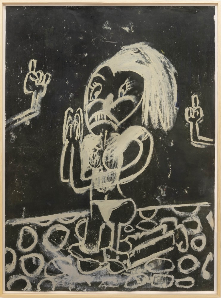 MUZZLED, 2022, Oil, glitter, acrylic on paper, 204 x 150 cm / 212 x 158 cm (framed)