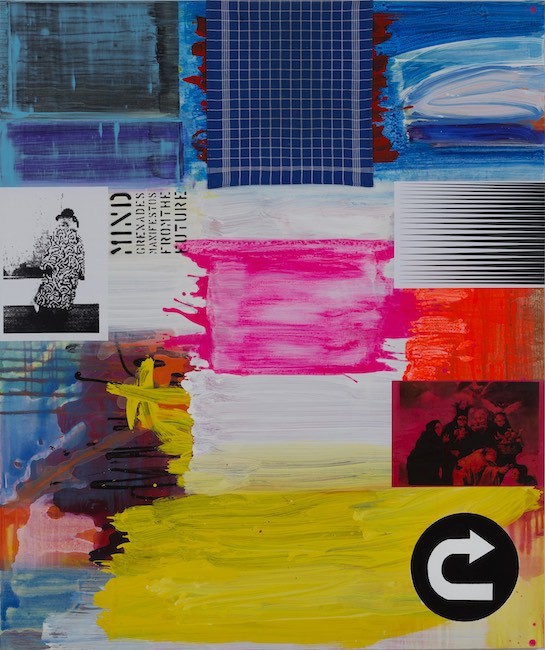 U - Turn, 2017-18, Acrylic and collage on canvas, 180 x 150 cm