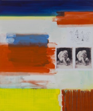 Untitled (Idiota), 2018, Acrylic and collage on canvas, 180 x 150 cm