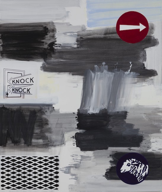 Untitled (Sheep), 2018, Acrylic and collage on canvas, 180 x 150 cm