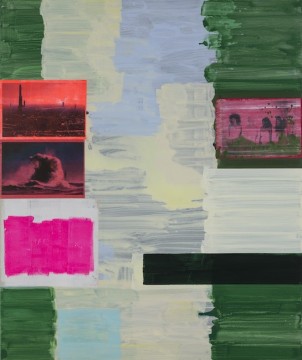 Untitled (Green), 2018, Acrylic and collage on canvas, 180 x 150 cm