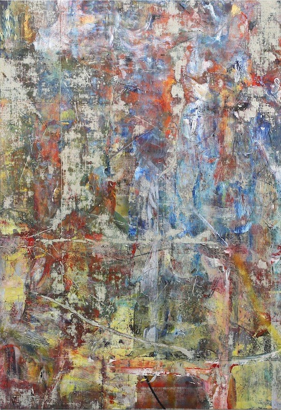 Untitled (Shahbazpur), 2015 , Acrylic, enamel, alcohol, and salt on oil primed linen, 195.6 x 134.6 cm  (77 x 53 in)