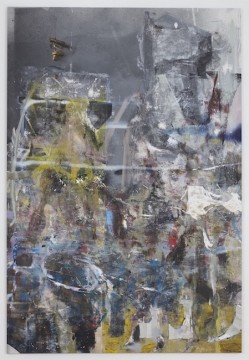 Savissivik, 2017, Oil, enamel, salt and alcohol on vinyl, 203.2 x 139.7 cm