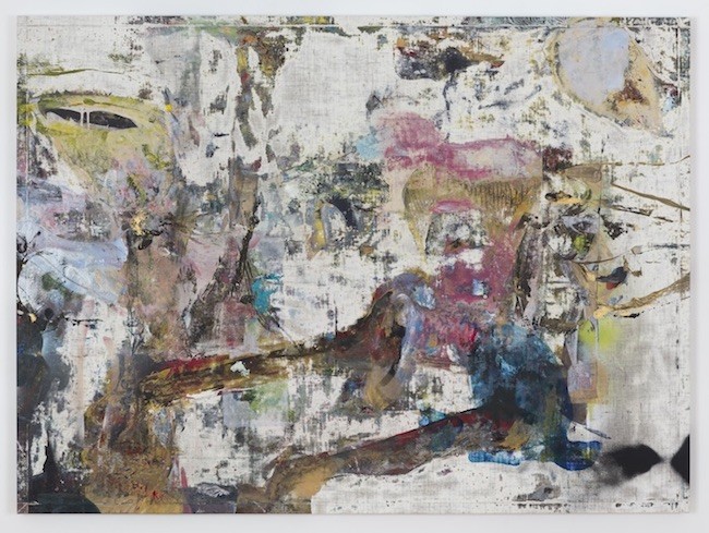 Ammassivik, 2017, Oil, enamel, salt and alcohol on vinyl, 95.3 x 128.3 cm