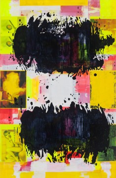 Puddlepainting yellow, 2015_16, Acrylic, collage on canvas, 200 x 130 cm