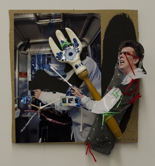 John Bock, Untitled, 2016, Collage, 40 x 42 x 9 cm