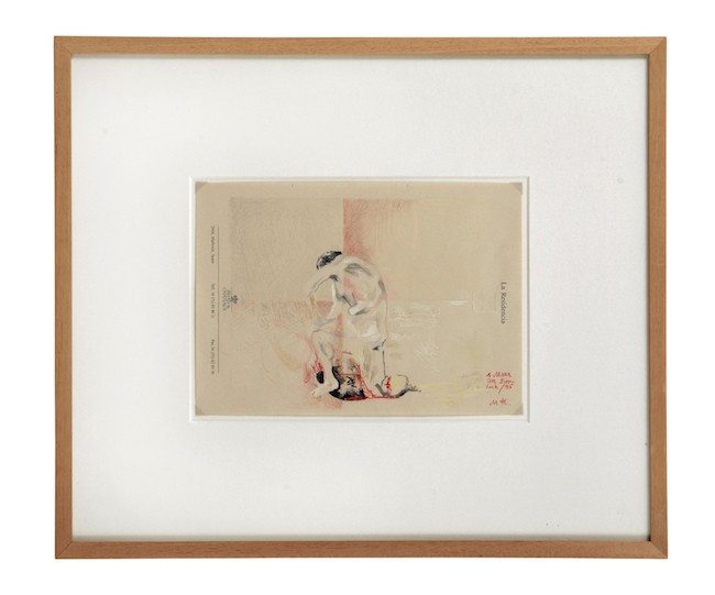 Martin Kippenberger, Mann am Eierloch, 1995, Ink and colour pencil on hotel paper, 47 x 55.5 cm