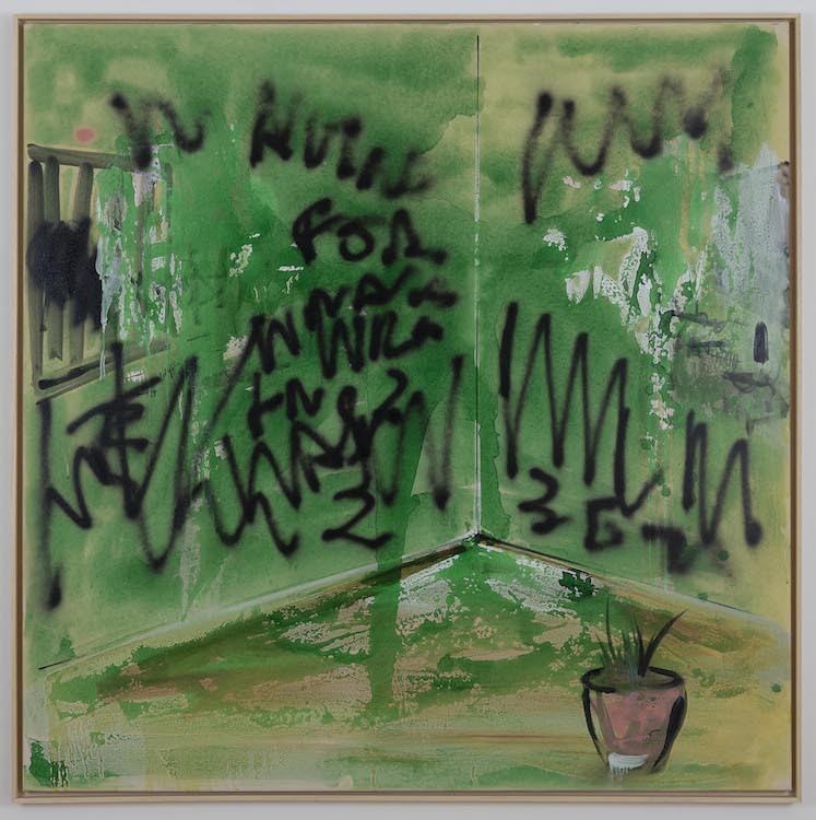 Panos Papadopoulos, 3am Rendezvouz, 2022, Oil and watercolor on canvas, 160 x 160 cm