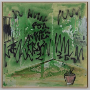 Panos Papadopoulos, 3am Rendezvouz, 2022, Oil and watercolor on canvas, 160 x 160 cm