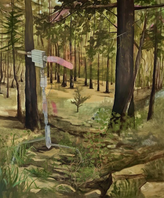 Just kidding (Dildo in the woods), 2010, Oil on canvas
, 120 x 100 cm