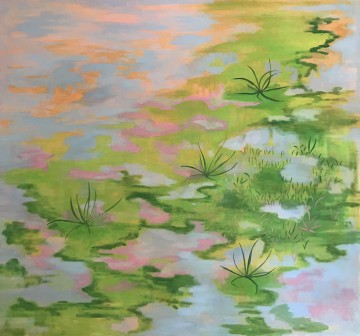 There was a promise in it (The pond), 2021 , Oil and acrylic on canvas , 140 x 150 cm
