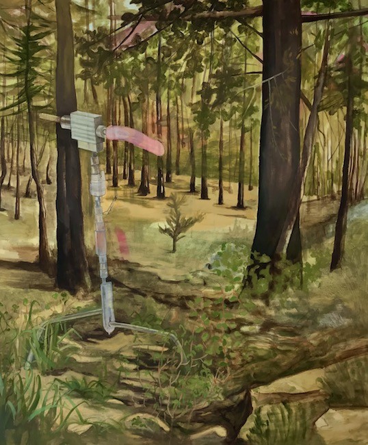 Just kidding (Dildo in the woods), 2010, Oil on canvas , 120 x 100 cm