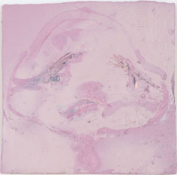 Trauma Trucker, 2012 - 2020, Lacquer, oil, sequins and spray paint on wood, 32.5 x 33.5 cm